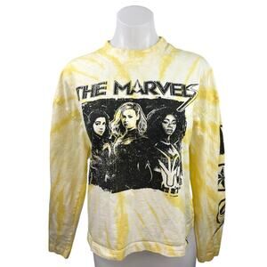 Marvel Yellow Black Tie Dye The Marvels Crew Neck Long Sleeve Top Size M